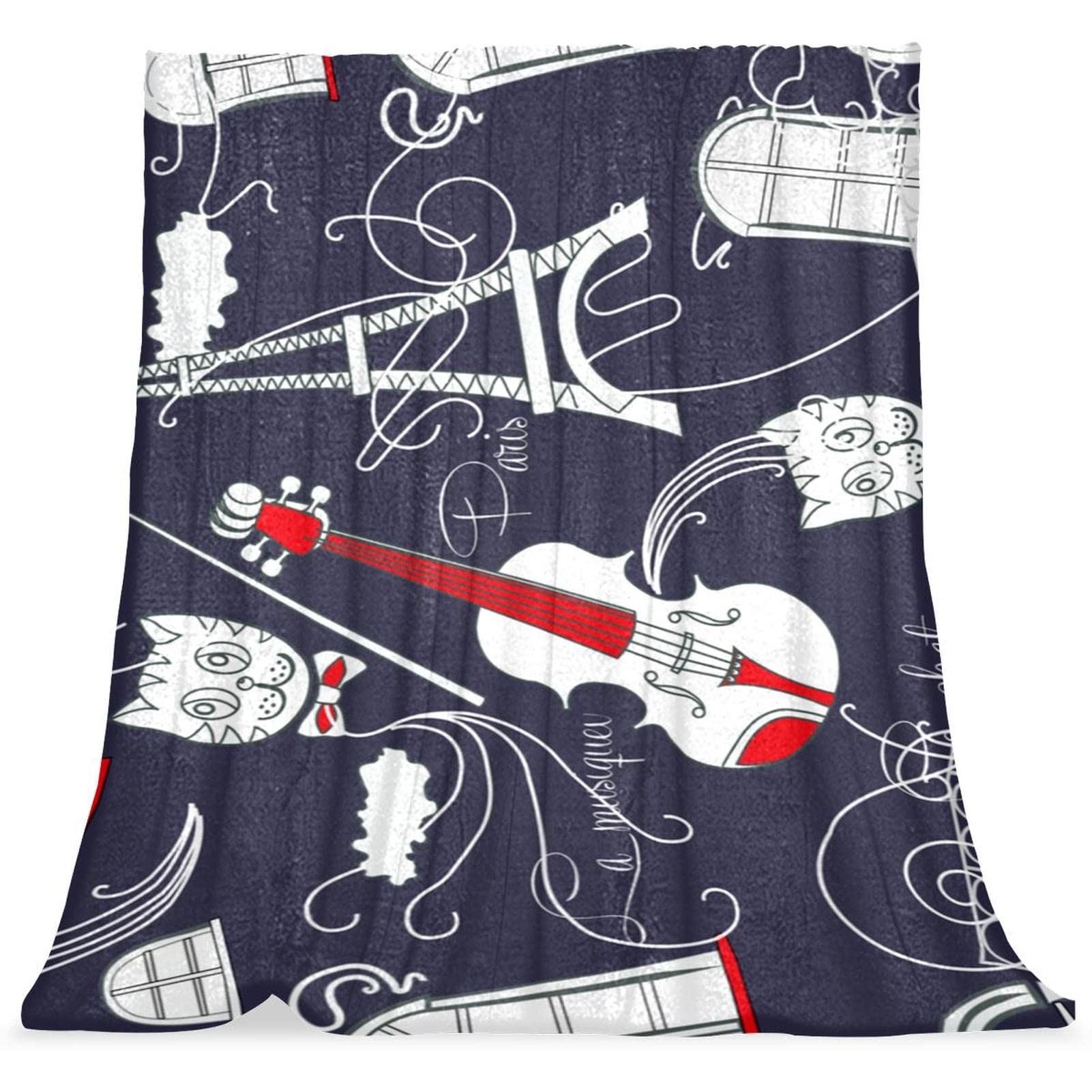 Couvre-lit chat violon Tour Eiffel couverture de lit douce garçons filles moelleux