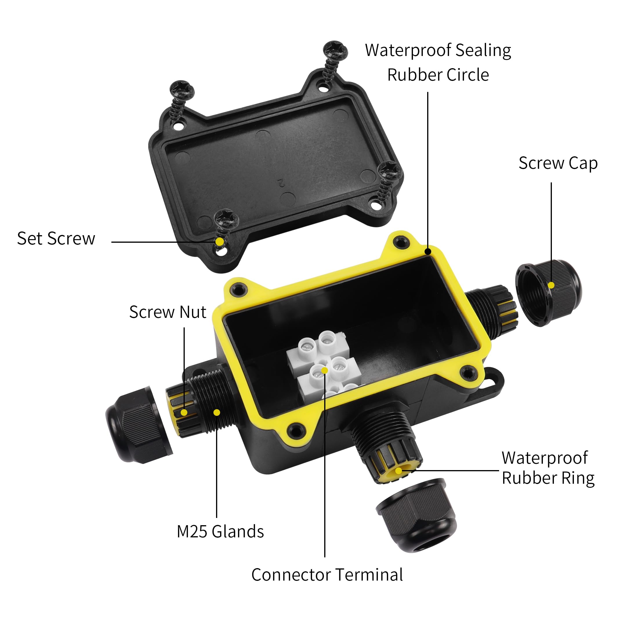 Aftakdoos, IP68, waterdichte verbindingsdoos voor buiten, waterdichte verdeeldoos, kabelconnector voor buiten, junction box, aardkabel, elektrische klemdoos, kabeldiameter voor 5 mm-12 mm (2-weg Aftakdoos, IP68, waterdichte verbindingsdoos voor buiten, waterdichte verdeeldoos, kabelconnector voor buiten, junction box, aardkabel, elektrische klemdoos, kabeldiameter voor 5 mm-12 mm (2-weg