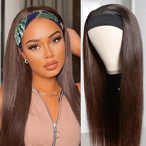 Miniatura 6 de Lauberita Peluca de cabello humano con diadema de 20 pulgadas para mujer, cabello largo rizado, peluca de onda profunda, color natural