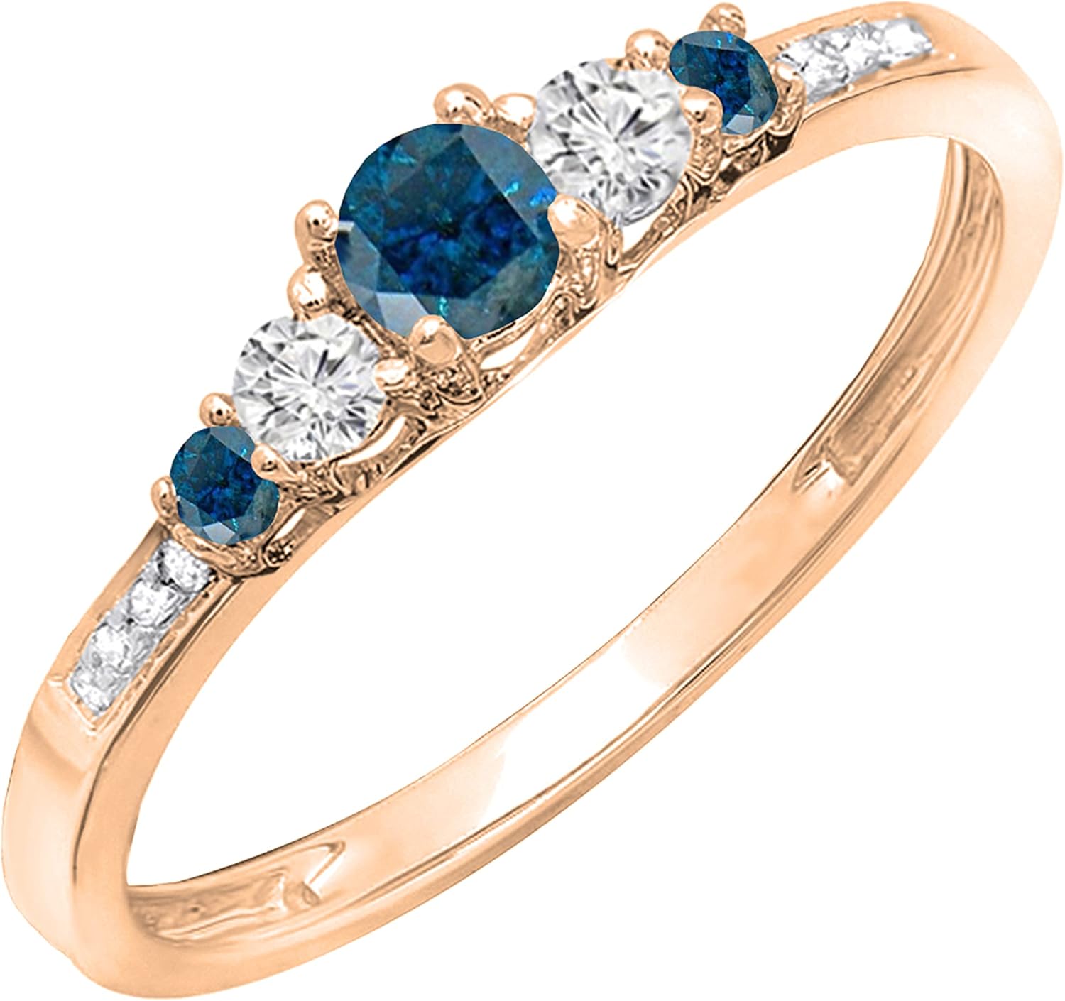 Dazzlingrock Collection 0.35 Ctw Round Blue and White Natural Diamond Five Stone Engagement Ring for Women in Real Solid Gold