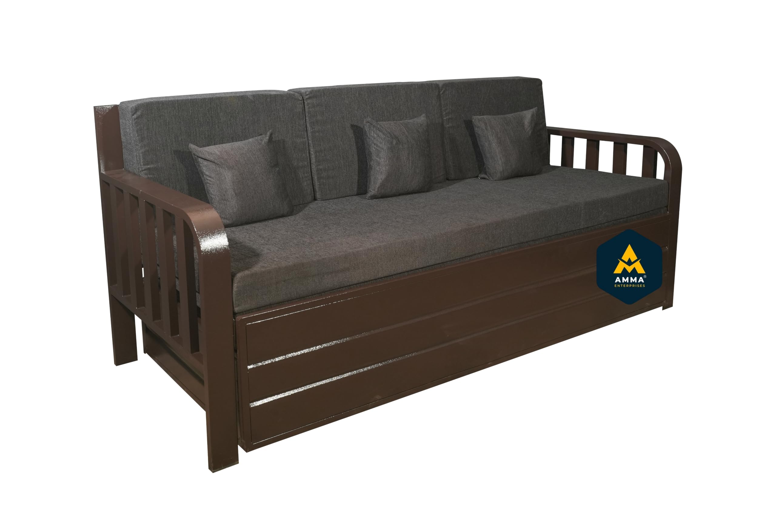 AMMA Enterprises Metal Sofa Cum Bed with Hydraulic Storage and Matress.(Dark Brown 6X6)-image-23