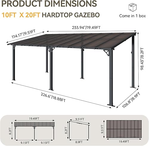 Miniatura 33 de Aoxun Pérgola de 8 x 5 pies para patio, cenador con techo inclinado, pérgola para parrilla grande montada en la pared, toldos resistentes, para Negro