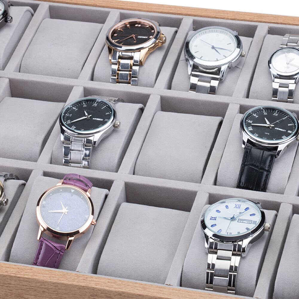 SHZICMY Bandeja de reloj con 30 ranuras para reloj, caja de joyería, bandeja de exhibición de madera, organizador para joyas, reloj y expositor
