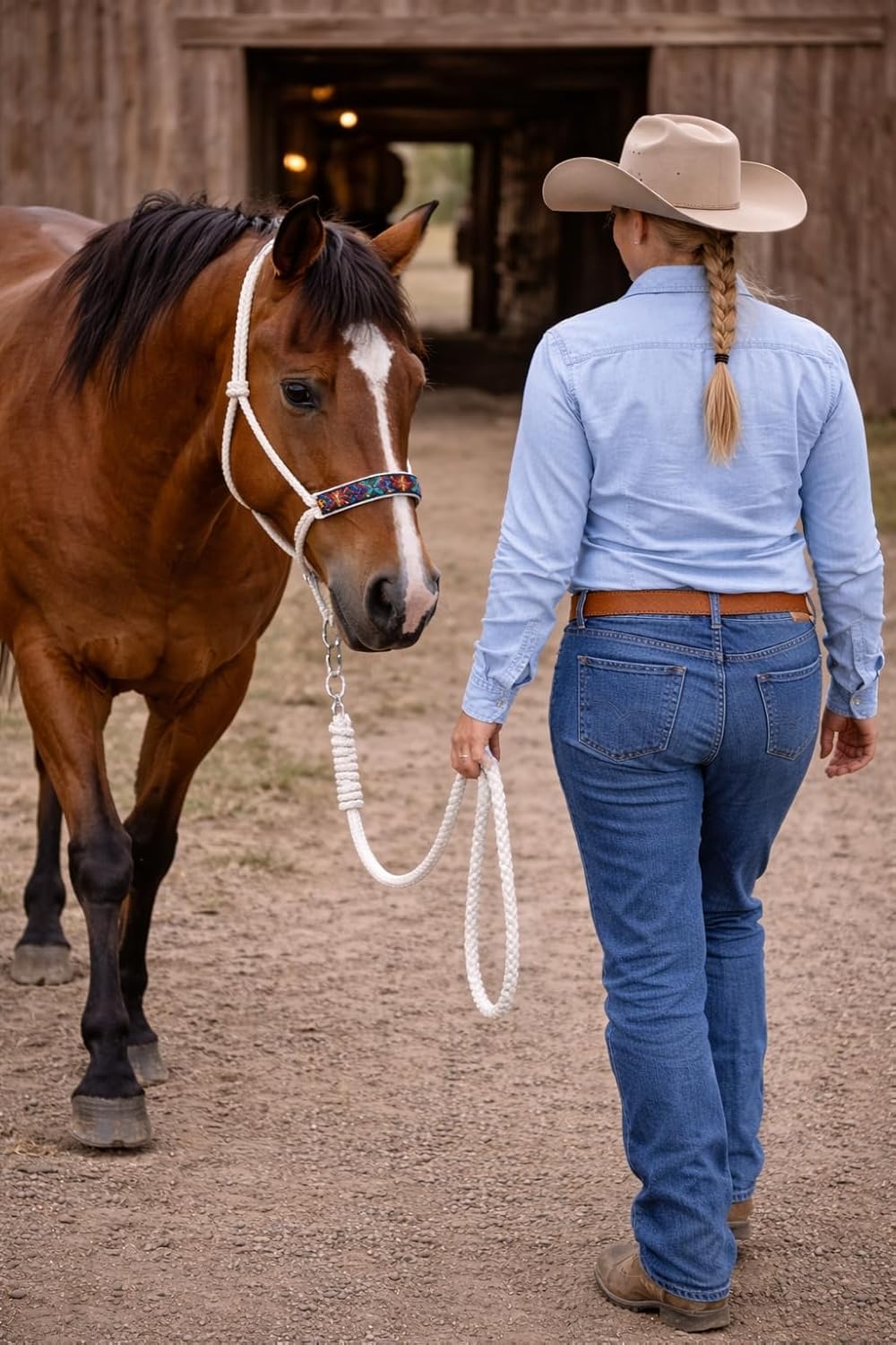Nylon Horse Western Western Rope Braided Halter Lead w/Beaded Noseband 606RT22