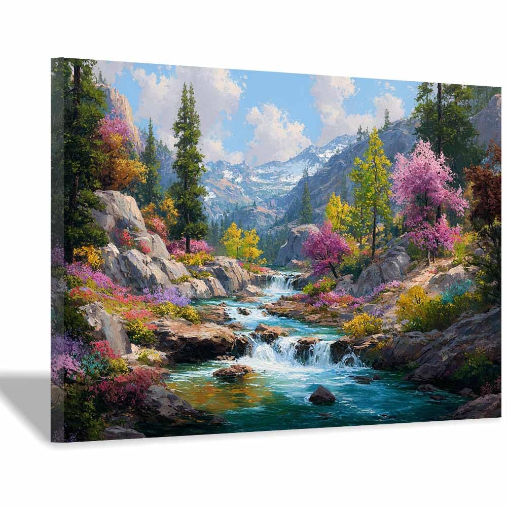 XENIOU Landscape Wall Art Mountain River Painting artwork, wall decoration Living Room Bedroom Hallway Stairs Decoration(Multicolor)-20x30cm Framed