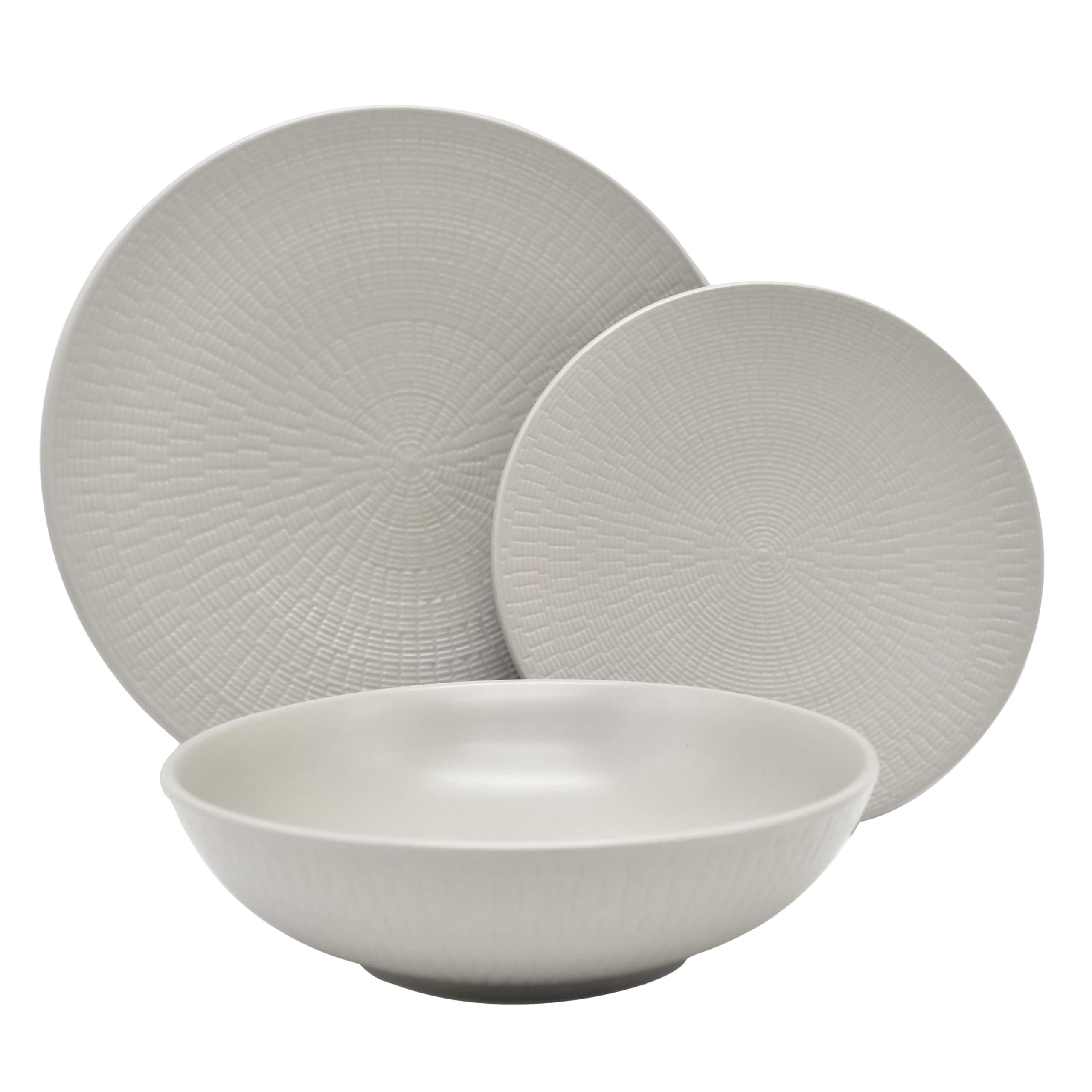 ECHTWERK Blanka Service de table vintage 12 pièces 4 personnes Design naturel élégant avec structure en faïence avec 4 assiettes plates, 4 assiettes à dessert, 4 assiettes creuses, crème EW-DW-4015C
