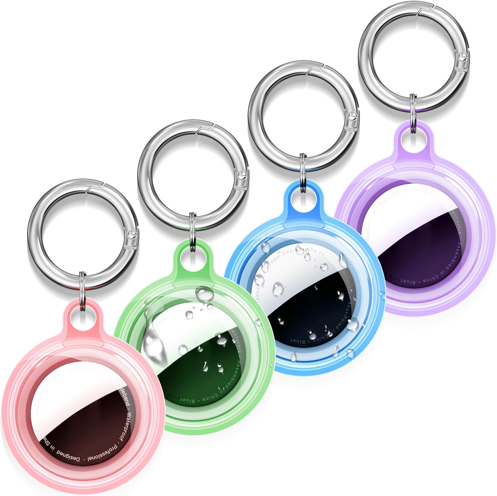 Waterproof Case for AirTag(4 Pack) - Shockproof & Dustproof for Apple AirTag Holder with Keychain for Pets, Kids, Luggage, Bags, Keys - 4 Color