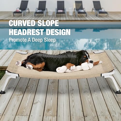 Miniatura 2 de Veehoo CWC2303B - Cama elevada curvada y refrescante para perros, marco blanco para exteriores, cama para mascotas a prueba de mordidas con malla de