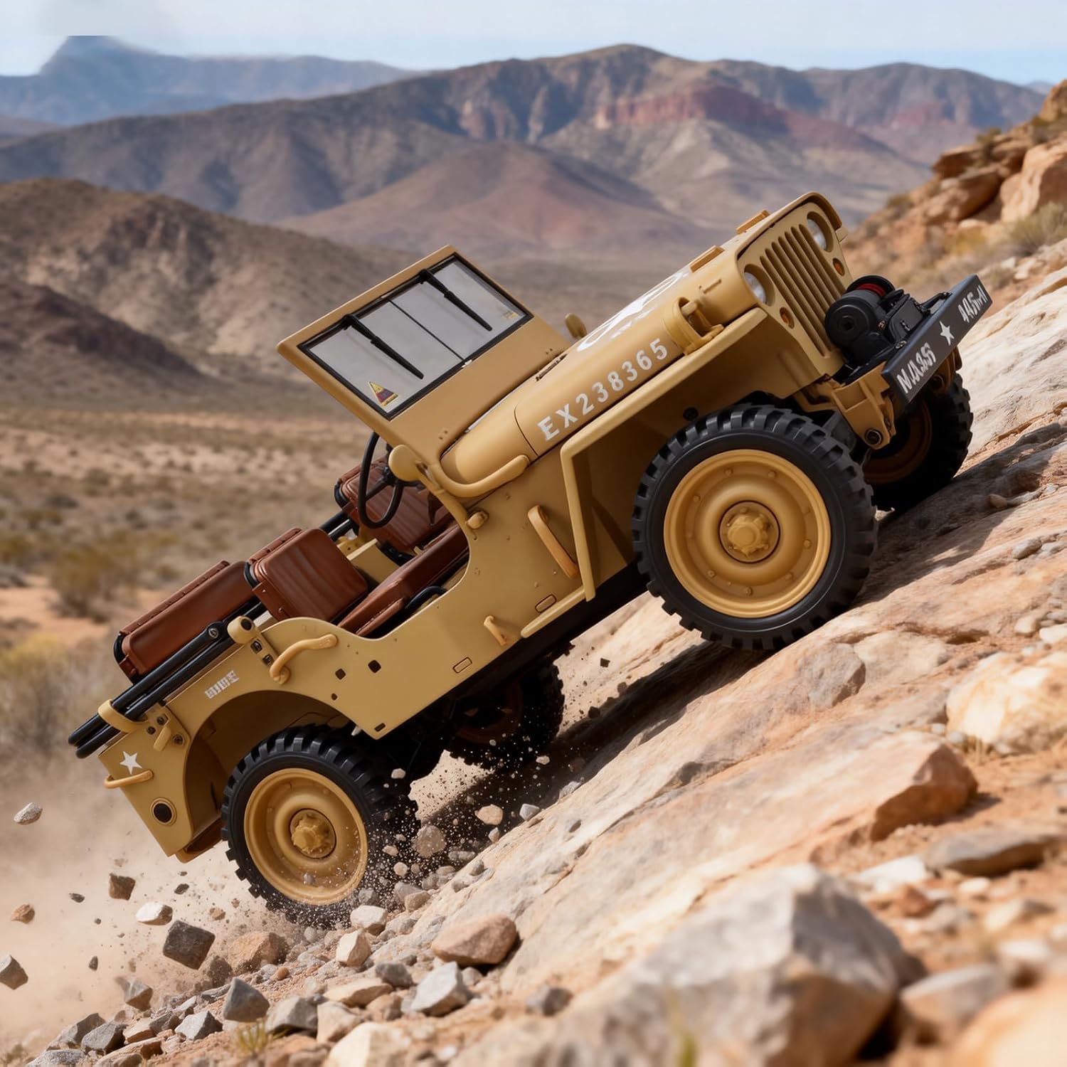 HG4-58 Semi-Alloy Willys Hobby RC Military Truck Crawler 1/14 Off Road Vehicle Car 8-Channels RC Winch Manual 2nd Gearbox Four-Wheel Drive Alloy Chassis & Transmission for 14y+ Adults Yellow