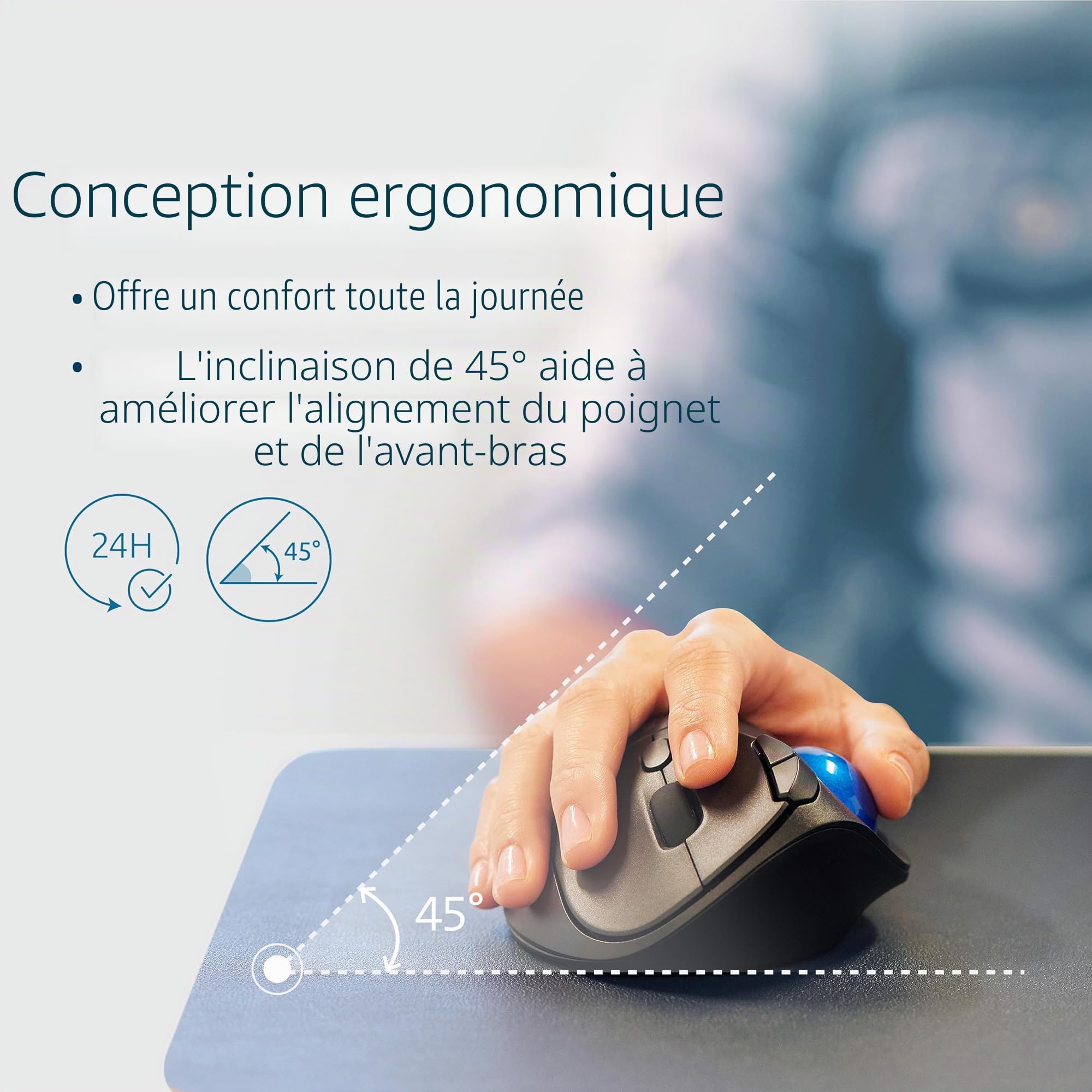 Kensington Pro Fit Ergo TB450 - Souris sans Fil Trackball, Bluetooth Low Energy & 2,4 GHz, Alimentation par Pile AA, Jusqu'à 18 Mois d'Autonomie, 50% de Plastique Recyclé (K72194WW)