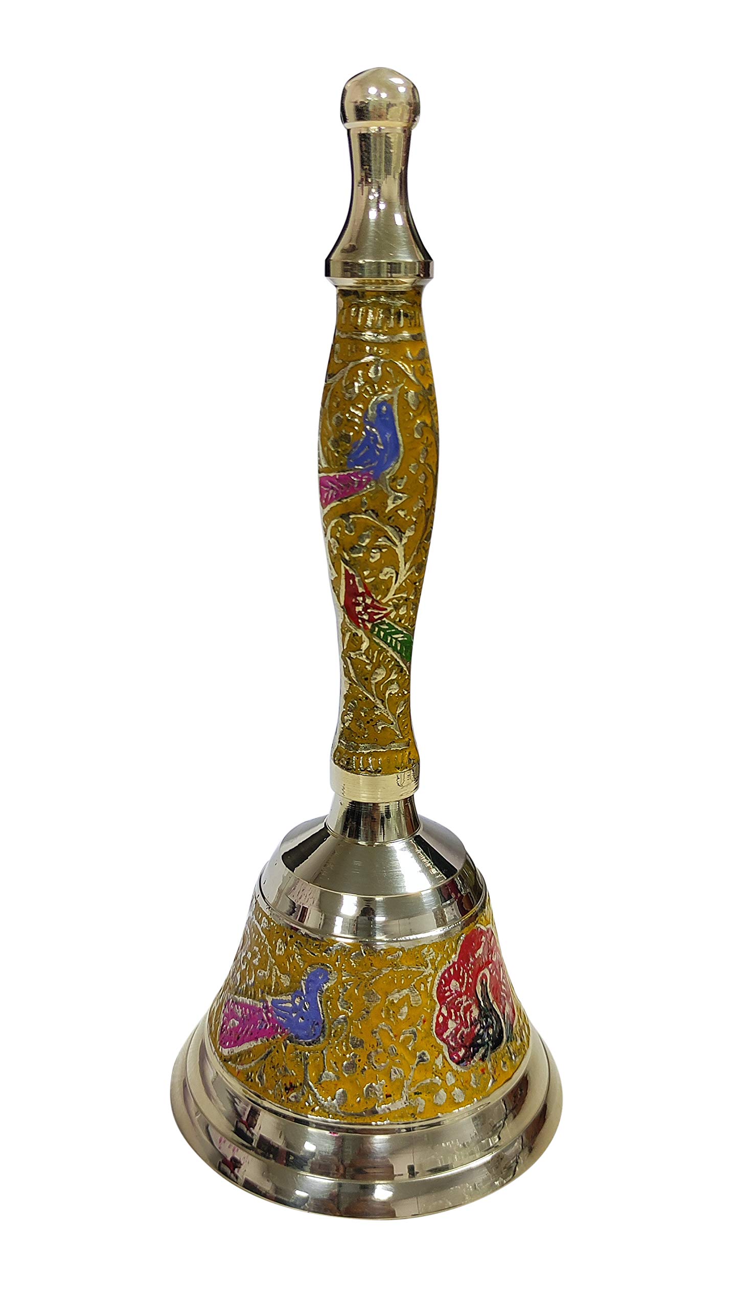 Meenakari Peacock Pattern 7 inches Long Hand Brass Bells for Pooja Worship