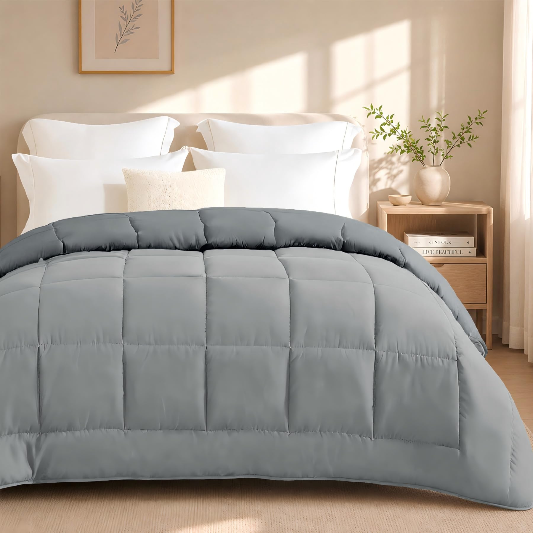 DALINA Edredón de Fibra para Cama 150, 240 x 220 cm, 170gr/M², Gris | Relleno Nórdico 100% Poliester, Doble Cara Comfortable, Suave, Transpirable, Ligera