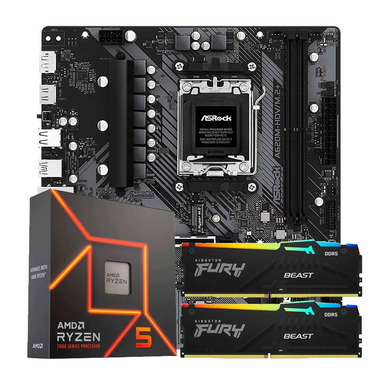 KIT UPGRADE AMD RYZEN 5 7600X A620M-HDB/M.2 MEMORIA RAM-MONTADO E KIT UPGRADE AMD RYZEN 5 7600X A620M-HDB/M.2 MEMORIA RAM-MONTADO E