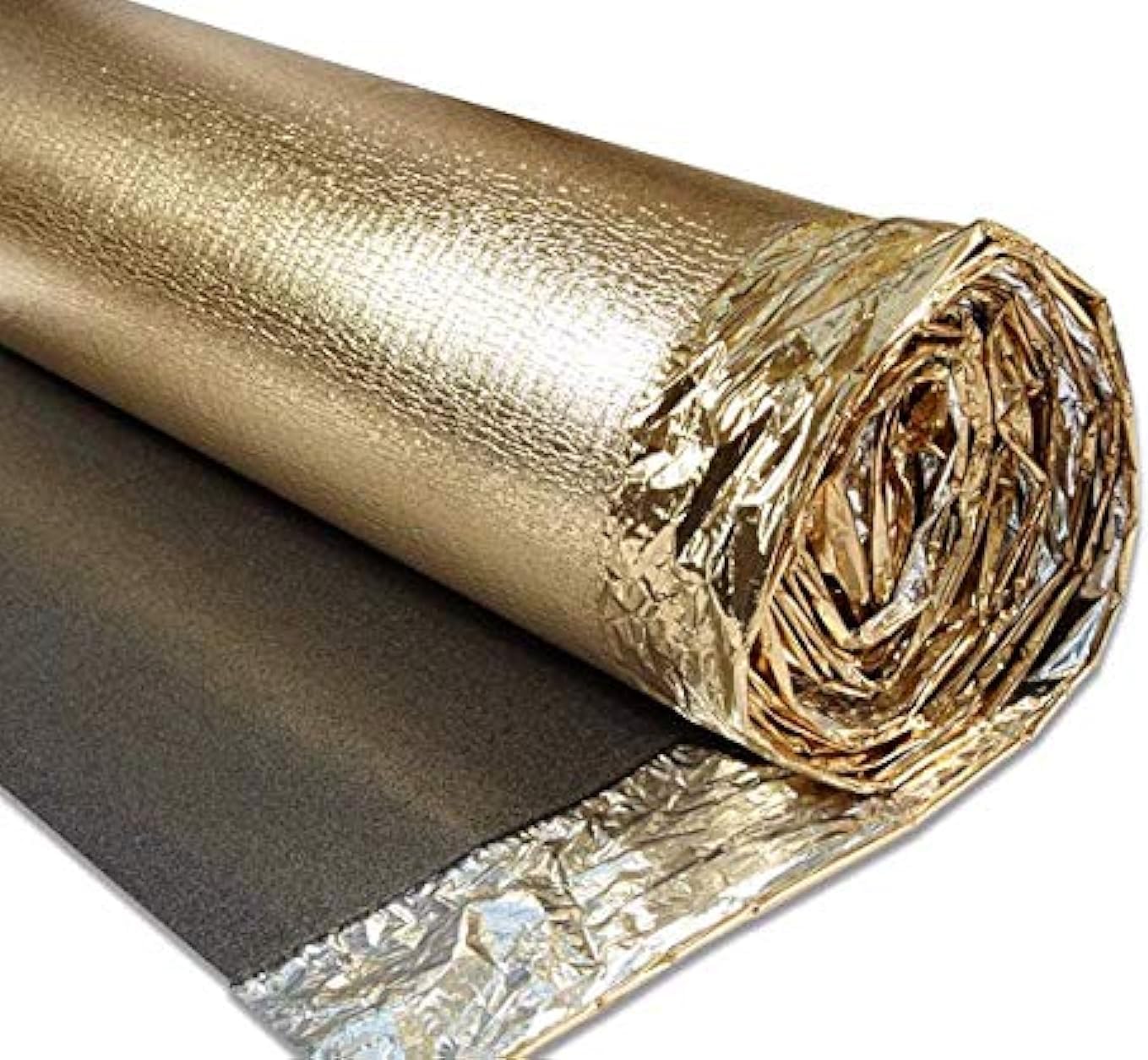 Acoustic Sonic Gold Underlay 5mm Thick - Choose Any Size - for All Wood, Laminate Flooring - Damp Proof Mebrane - Great Sound & Heat Insulation (5mm Thick, 15m2-1 Roll)