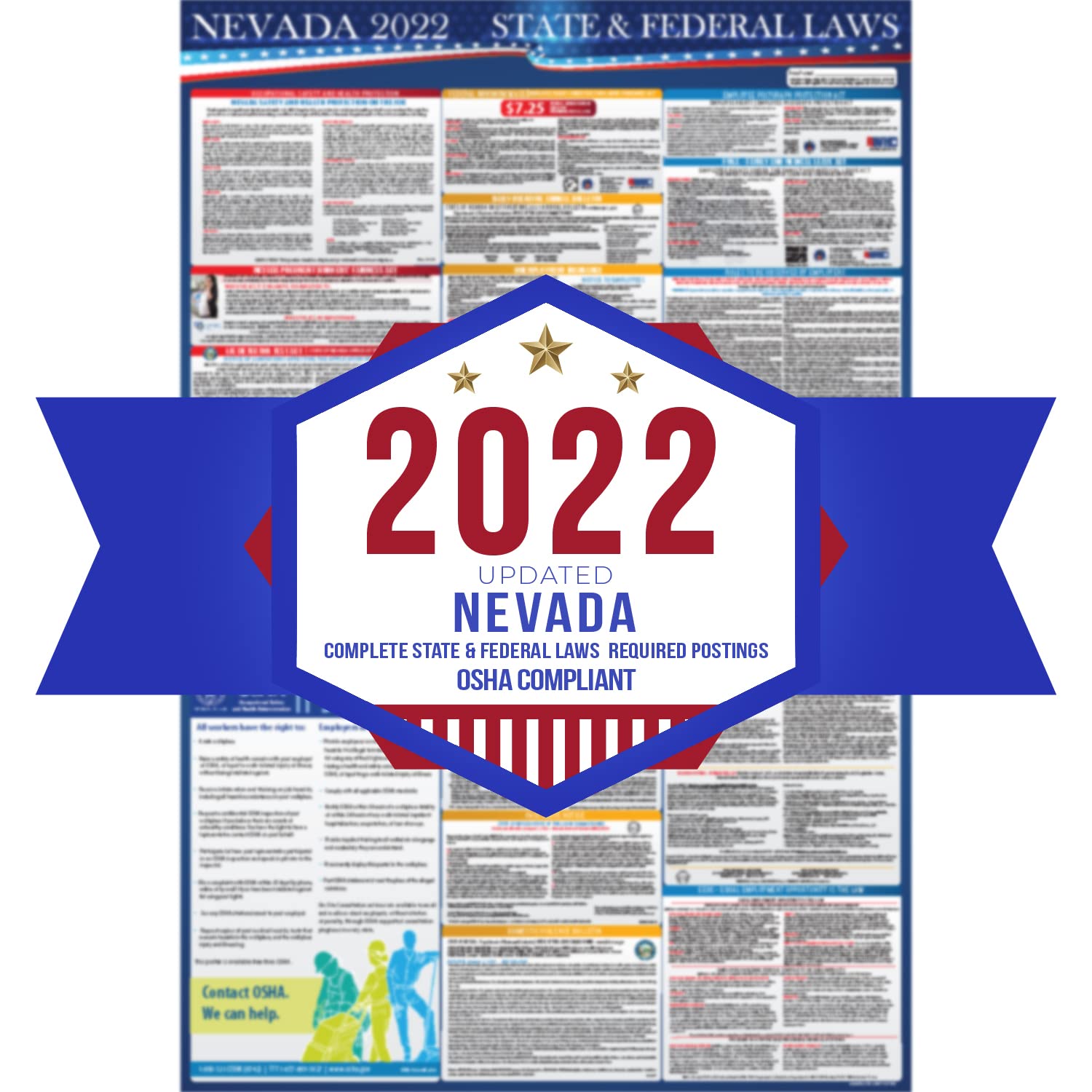 COMPLIANCE AUDIT CENTER 2023 Nevada State and Federal Labor Laws Poster - OSHA Workplace Compliant 24" x 36" - All in One Required Posting - Laminated