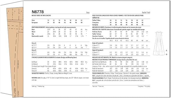 New Look UN6778A Easy to Make Misses' Dress Sewing Pattern Packet, Design Code N6778, Sizes 10-12-14-16-18-20-22