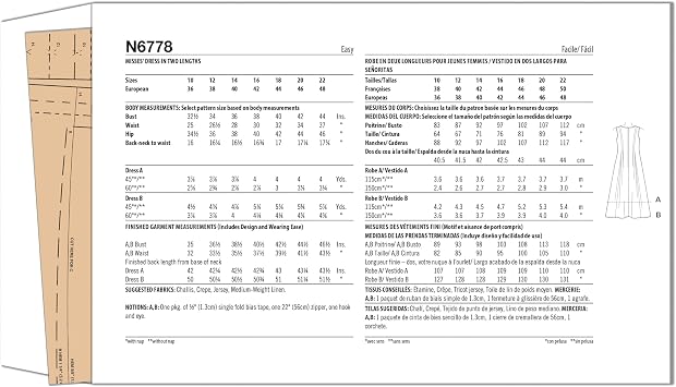 New Look UN6778A Easy to Make Misses' Dress Sewing Pattern Packet, Design Code N6778, Sizes 10-12-14-16-18-20-22