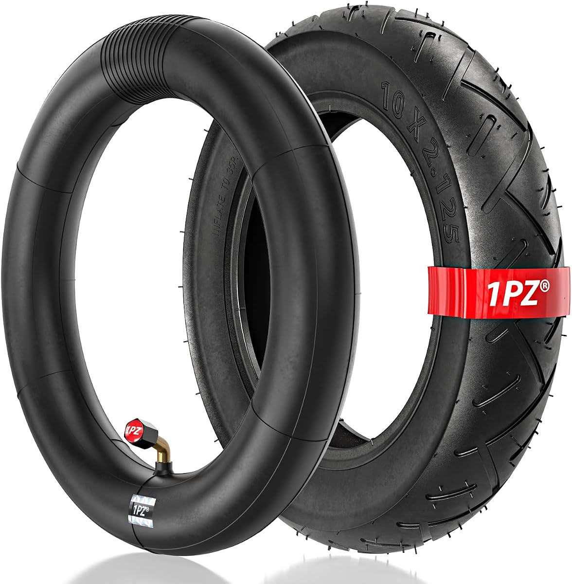 Neumático resistente de 10 x 2,125/10 x 2 y cámara de aire con vástago de válvula doblado para bicicleta eléctrica inteligente, cochecito, bicicleta, triciclo, monociclo de 10 pulgadas