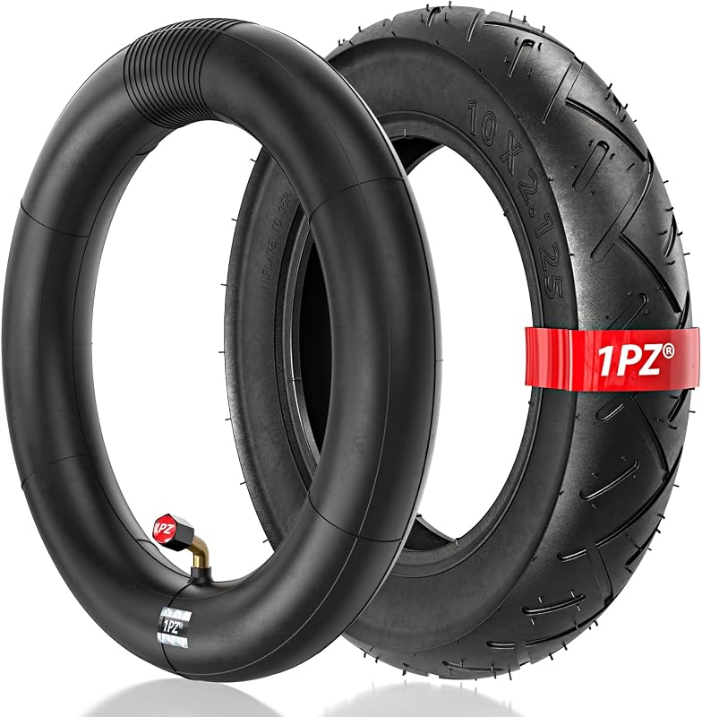 Neumático resistente de 10 x 2,125/10 x 2 y cámara de aire con vástago de válvula doblado para bicicleta eléctrica inteligente, cochecito, bicicleta, triciclo, monociclo de 10 pulgadas