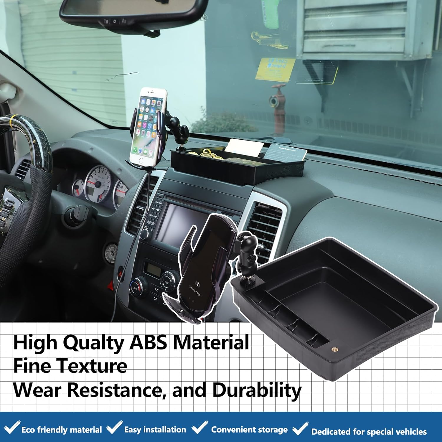 Car Dashboard Storage Tray Compatible with Nissan Frontier 2009-2017 ABS Dashboard Non-Slip Storage Organizer Tray with Phone Holder Mount Interior Accessories (Style F)