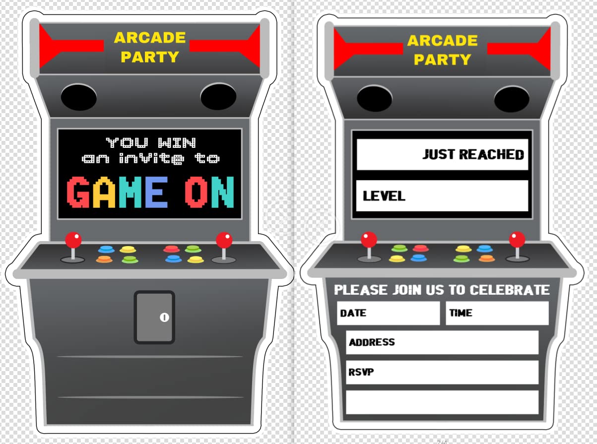 Simimi art 30 Arcade birthday invitation with Envelopes, Arcade Party, Video Game invitation