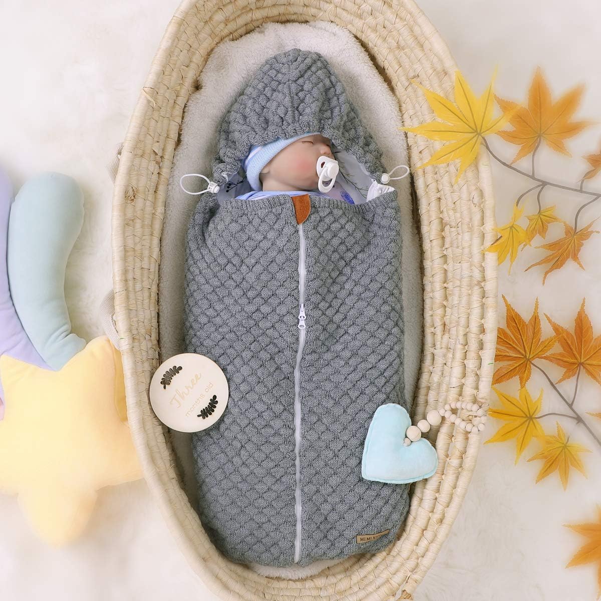 mimixiong Newborn Baby Wrap Swaddle Blanket Knit Sleeping Bag Knit Blankets Stroller Wrap Grey