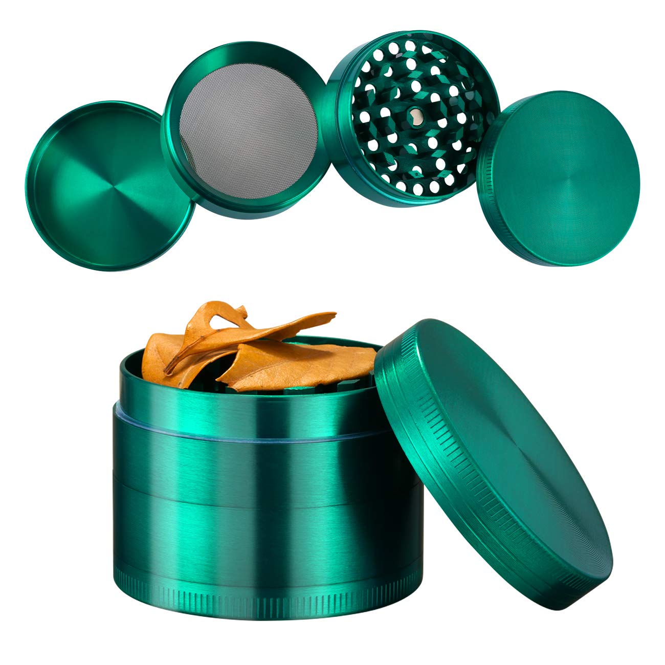 LIHAO Grinder Crusher 4-Teiliges Set Mühle Zinklegierung mit Pollen Scraper für Spice Kräuter Gewürze Herb (Mini 5 x 3,5 cm, Grün)