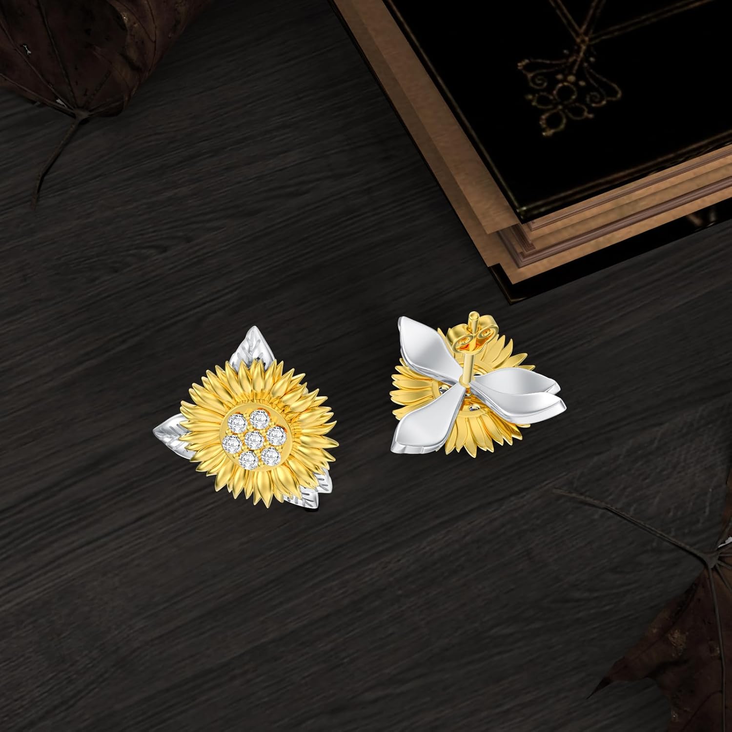 Diamond Sunflower Earrings for Women in 925 Sterling Silver