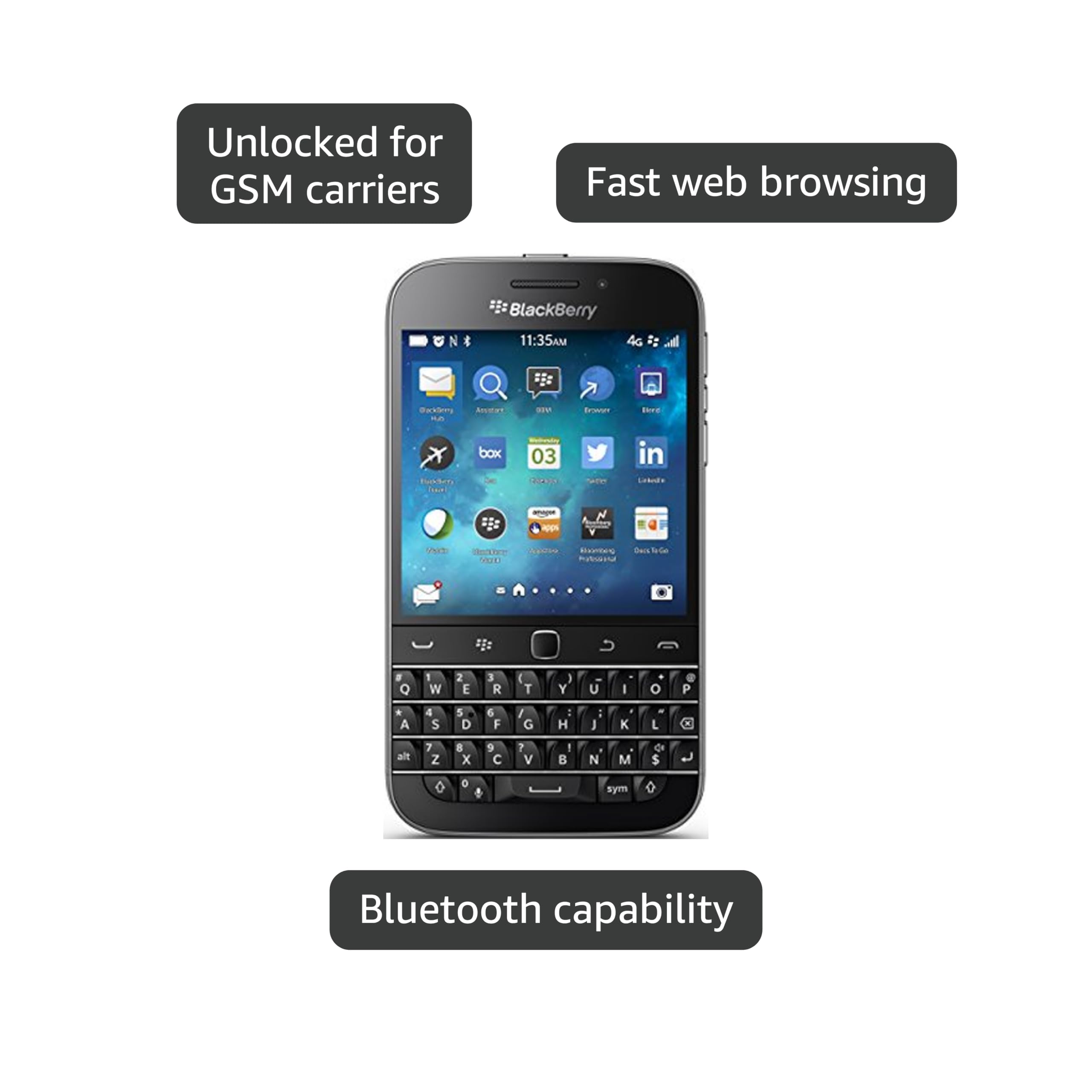 Amazon.com: BlackBerry Classic Factory Unlocked Cellphone, Black