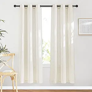 NICETOWN Natural Linen Curtains & Drapes 72 inches Length, Grommet Privacy with Light Filtering Drapes Flax Linen Blend Window Treatments for Farmhouse/Living Room, W42 x L72, 2 Panels