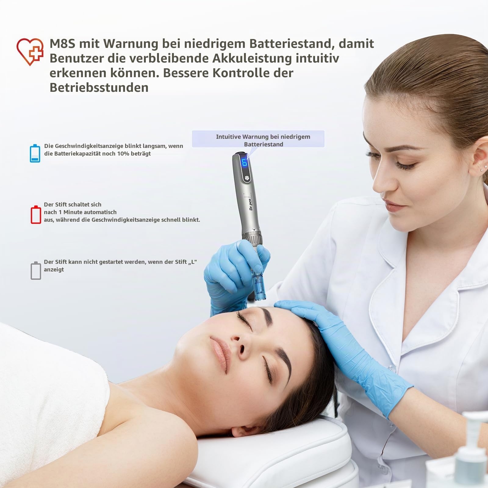 Dr. pen M8S Professioneller Microneedling Pen – Kabellos mit 6 Geschwindigkeitsstufen, 0,25–2,5 mm verstellbar, inkl. 22 Ersatzpatronen