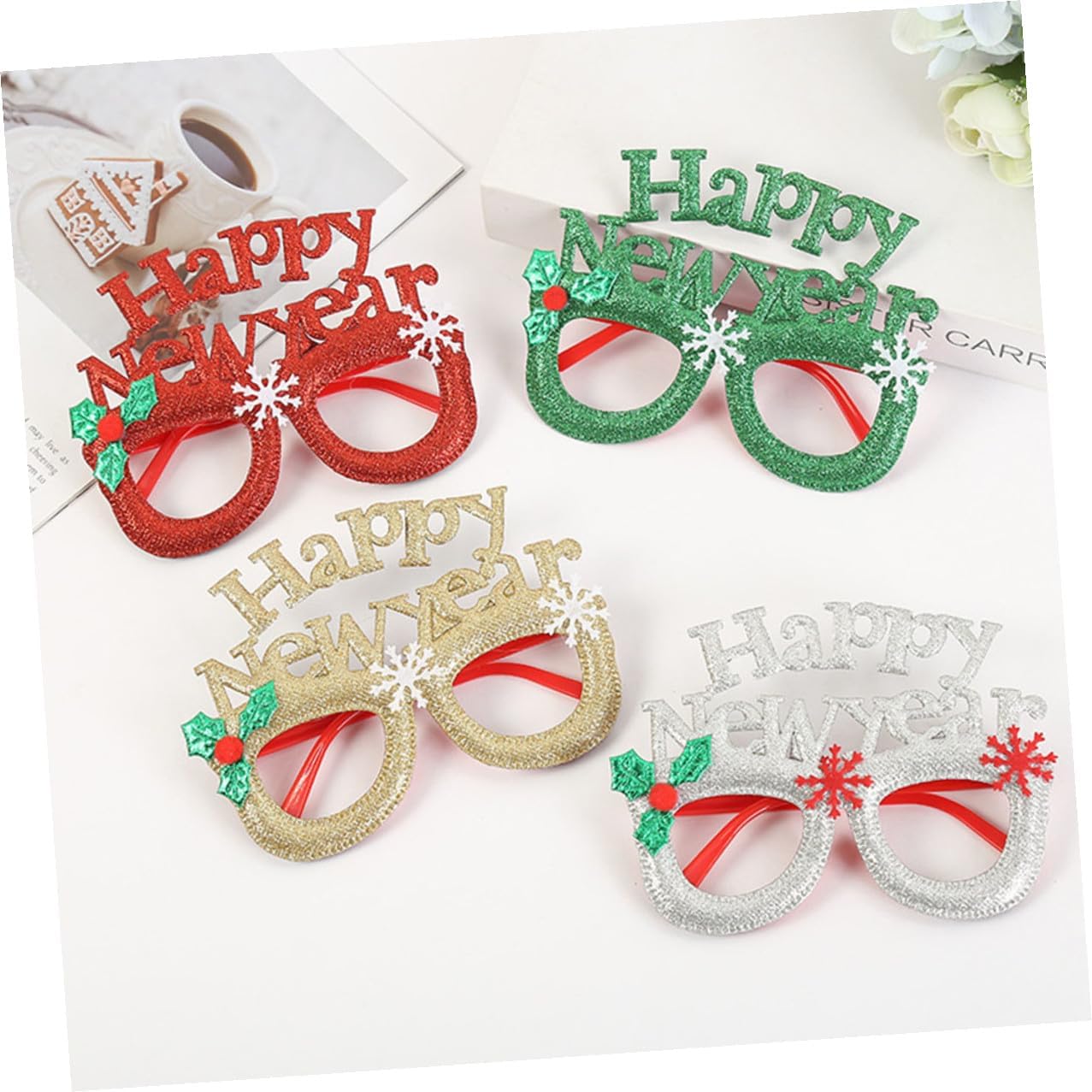 12 Pairs New Year Party Glasses Frames Decorative Photo Props Party Ornaments for Holiday Celebrations and Photobooth Accessories