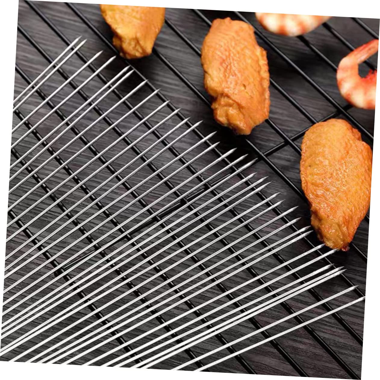 ARTIBETTER 100 piezas Brochetas Redondas de Acero Inoxidable Duraderas para Barbacoa y Picnic Pinchos Reutilizables Estuche Soporte Portátil para Parrilla al Aire