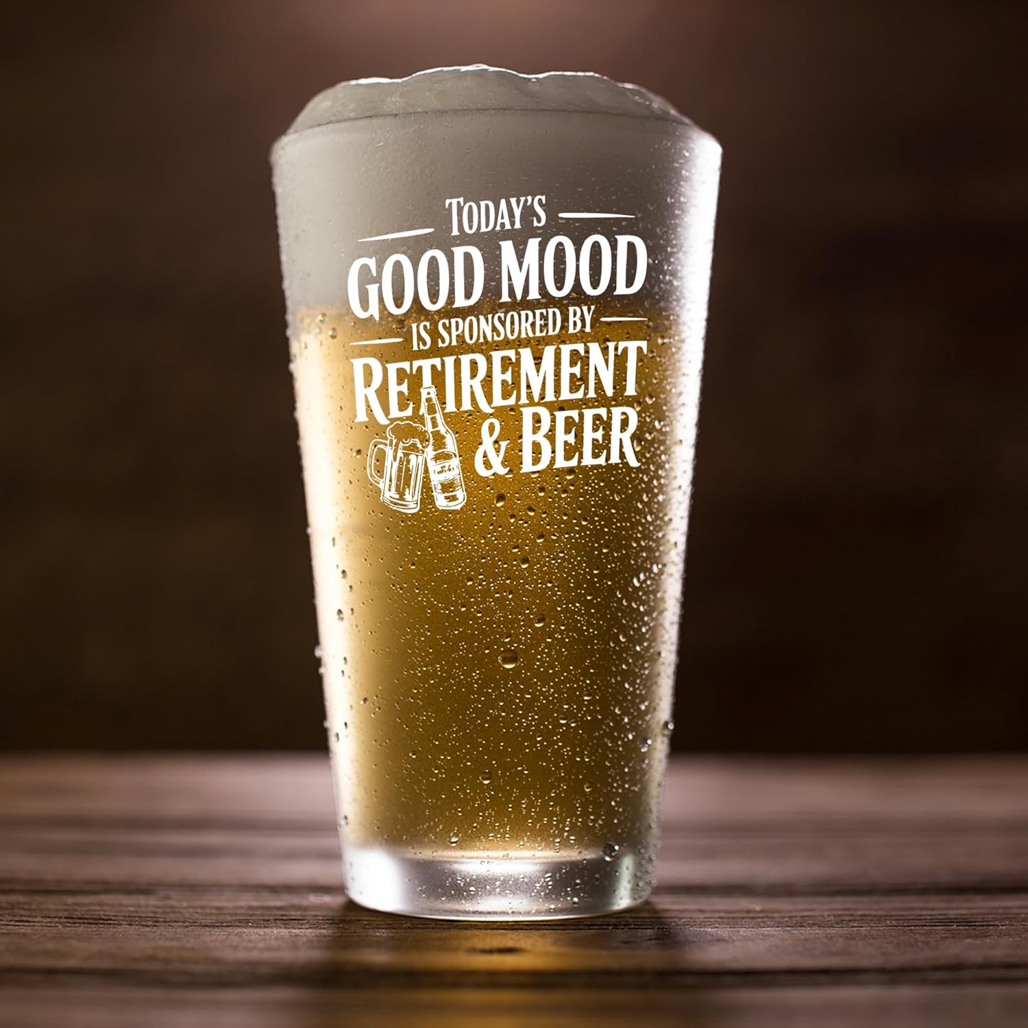 Panvola Today's Good Mood Is Sponsored By Retirement & Beer Retirement Gifts Going Away Gift For Boss Coworker Dad Grandpa Pint Glasses Clear Drinking Glass Beer Glass 16 oz - Image 4