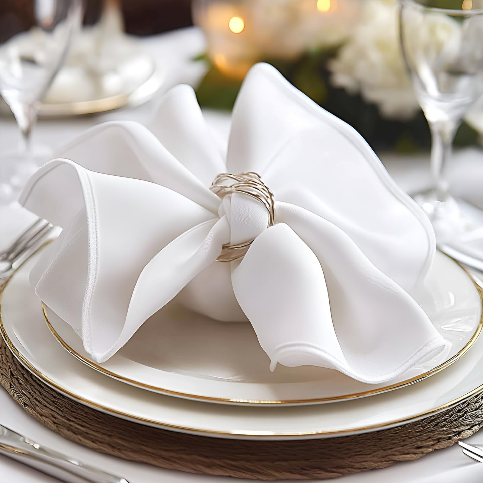 White Cloth Napkins 1-Dozen, Solid Washable Fabric Napkins Set of 12, Perfect for Weddings, Parties, Holiday Dinner (17 x 17-Inch, White)