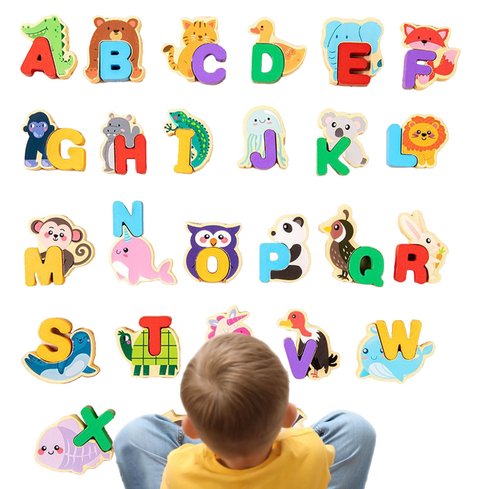 Puzzle Alfabeto Per Bambini - Giochi Educativi Animali In Legno | Gioco Didattico Unisex Per Età 3+ Anni Casa Scuola Viaggi Interni Esterni