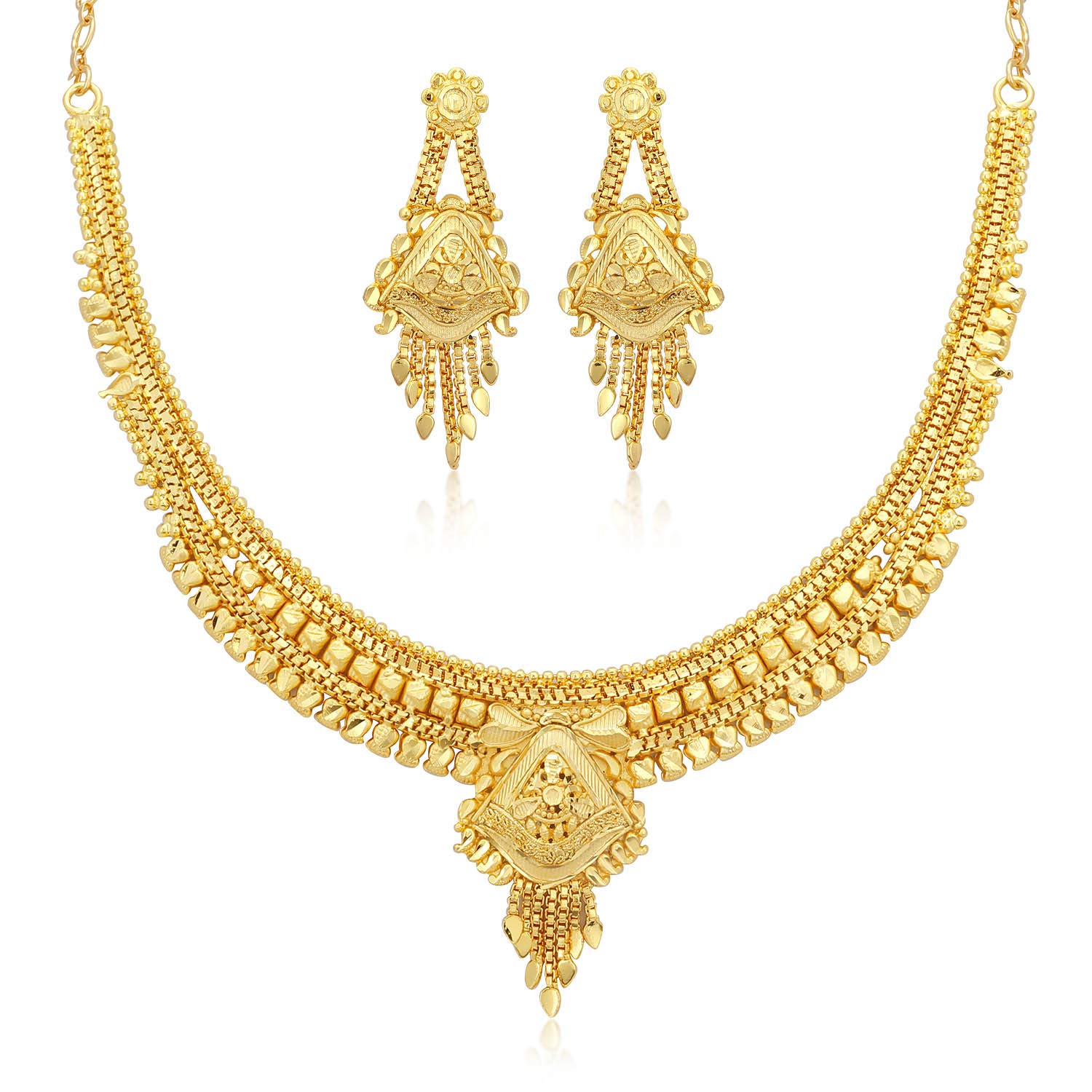 SukkhiGleaming 24 Carat Gold Plated Wedding Jewellery Choker Necklace Set for Women (N73740)