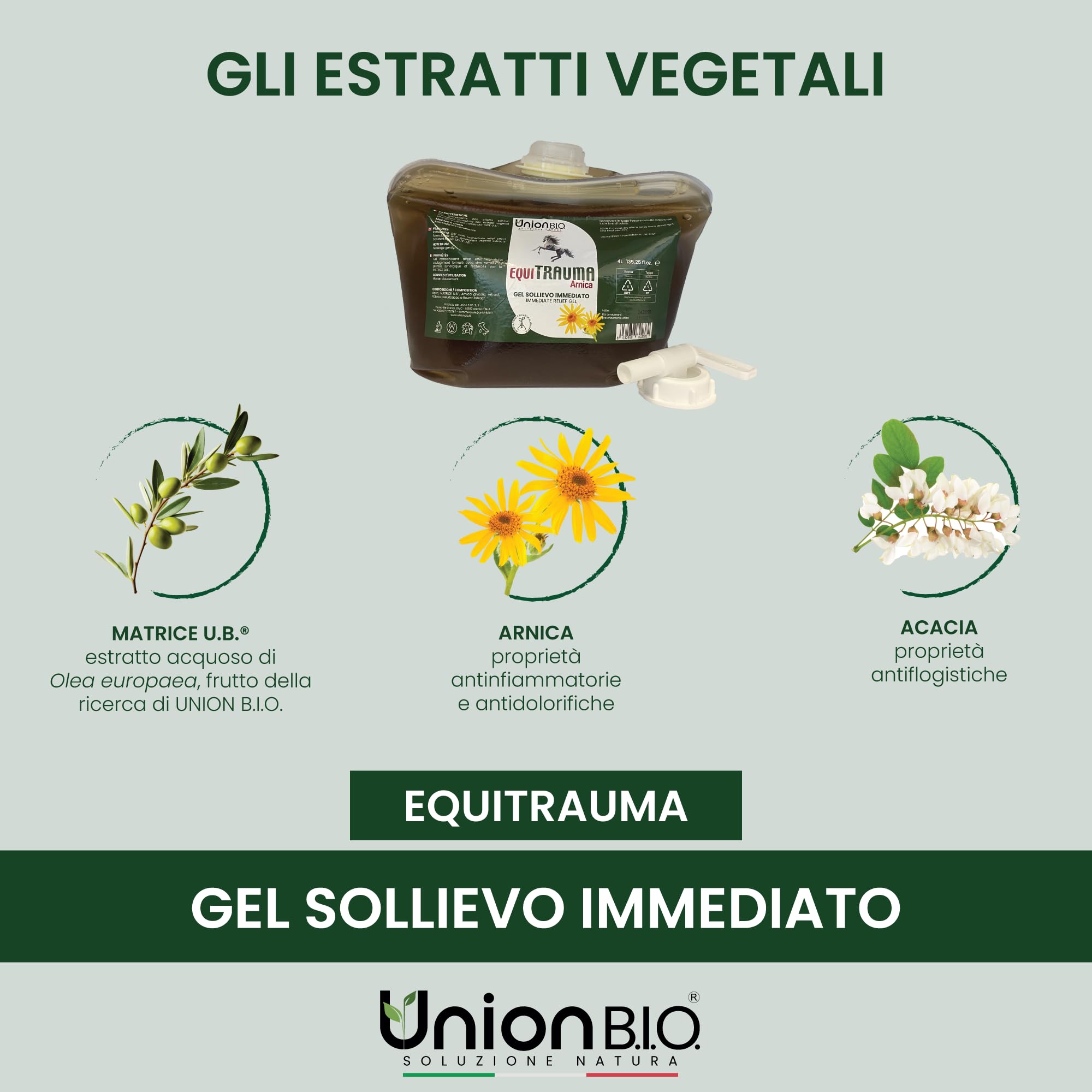 UNION B.I.O. SOLUZIONE NATURA Equitrauma Gel Arnica Montana per Cavalli e Uso Umano 4LT