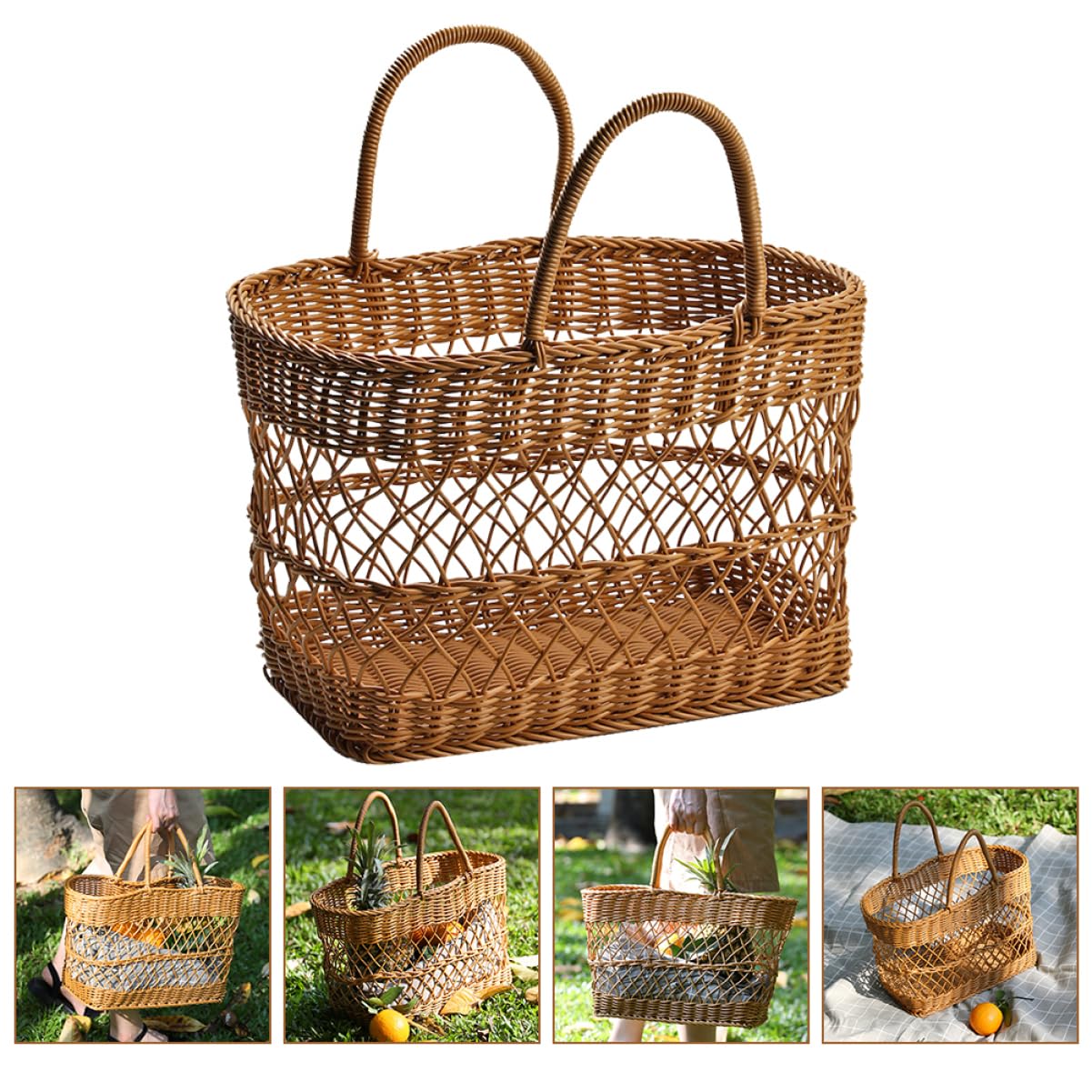 PRETYZOOM Cesta Tejida De Ratán Sintético Resistente Al Desgaste Multifuncional Para Fruta Almacenamiento Picnic Camping