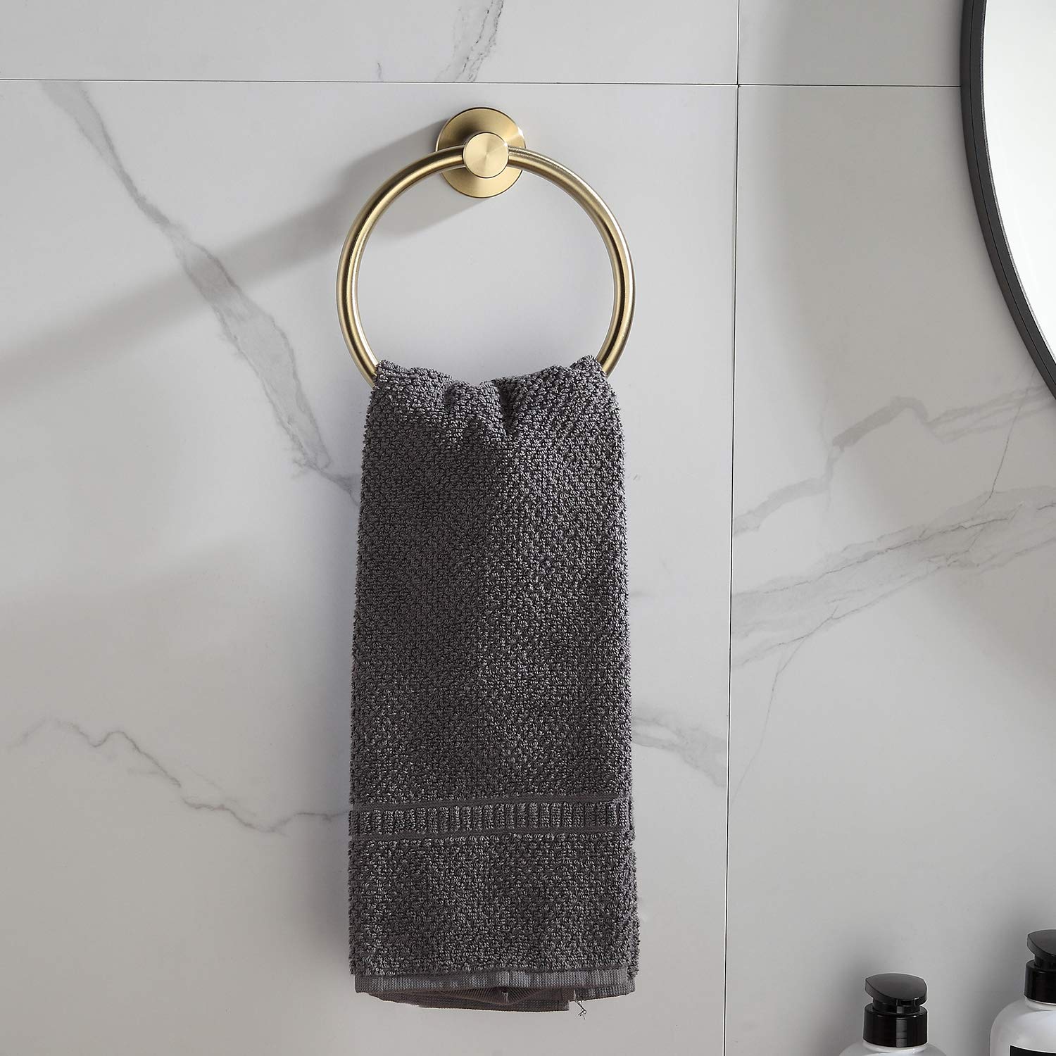BGL Towel Ring Brushed Gold Stainless Steel 304 Towel Ring Wall Mount Bathroom Towel Holder Round Towel Hanger