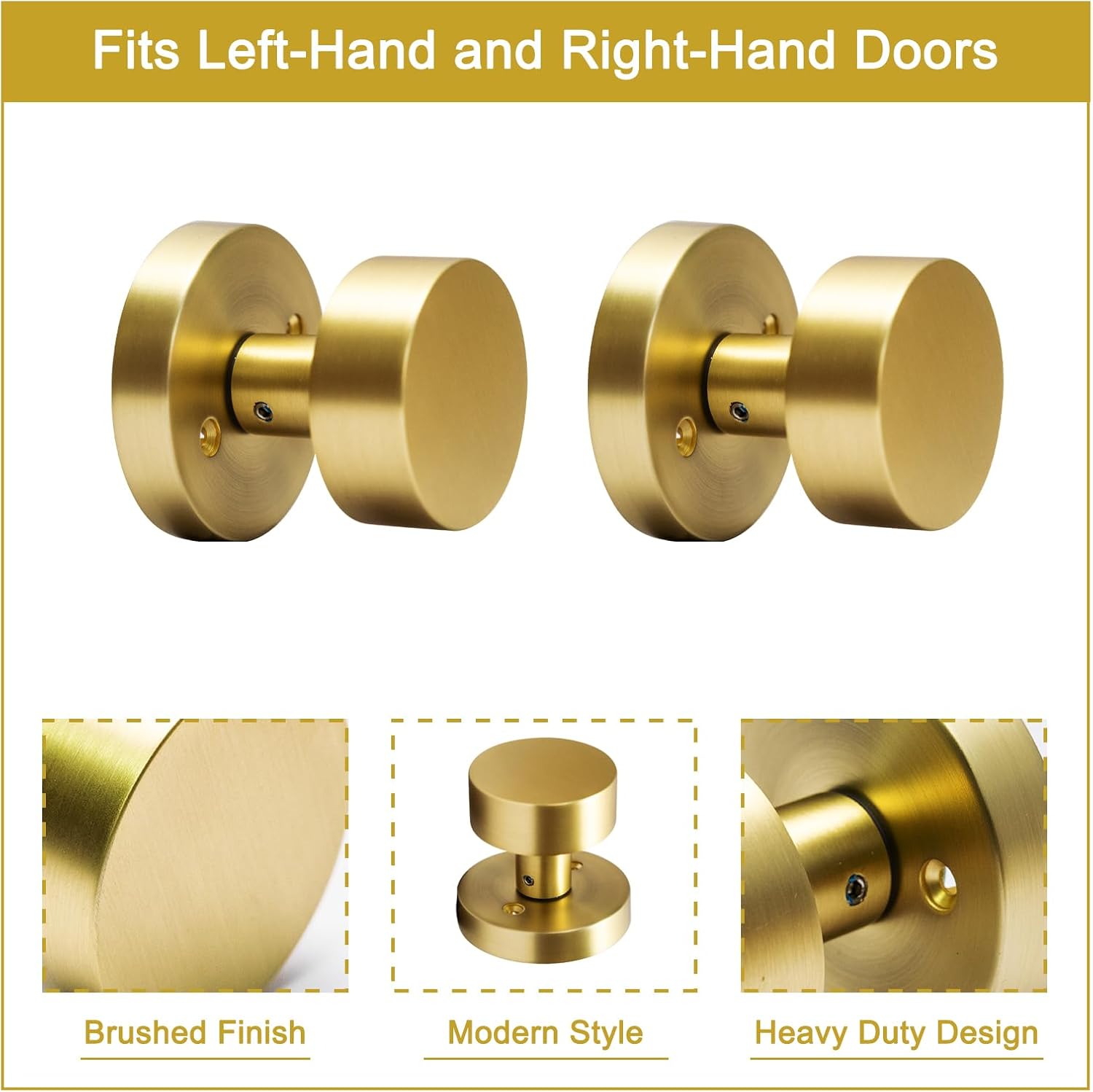 Gold Dummy Door Knobs Interior -for Satin Brass Door Knobs Suitable for Hallway, Wardrobe, Bathroom etc.for All Standard Size Doors, 2 Pack