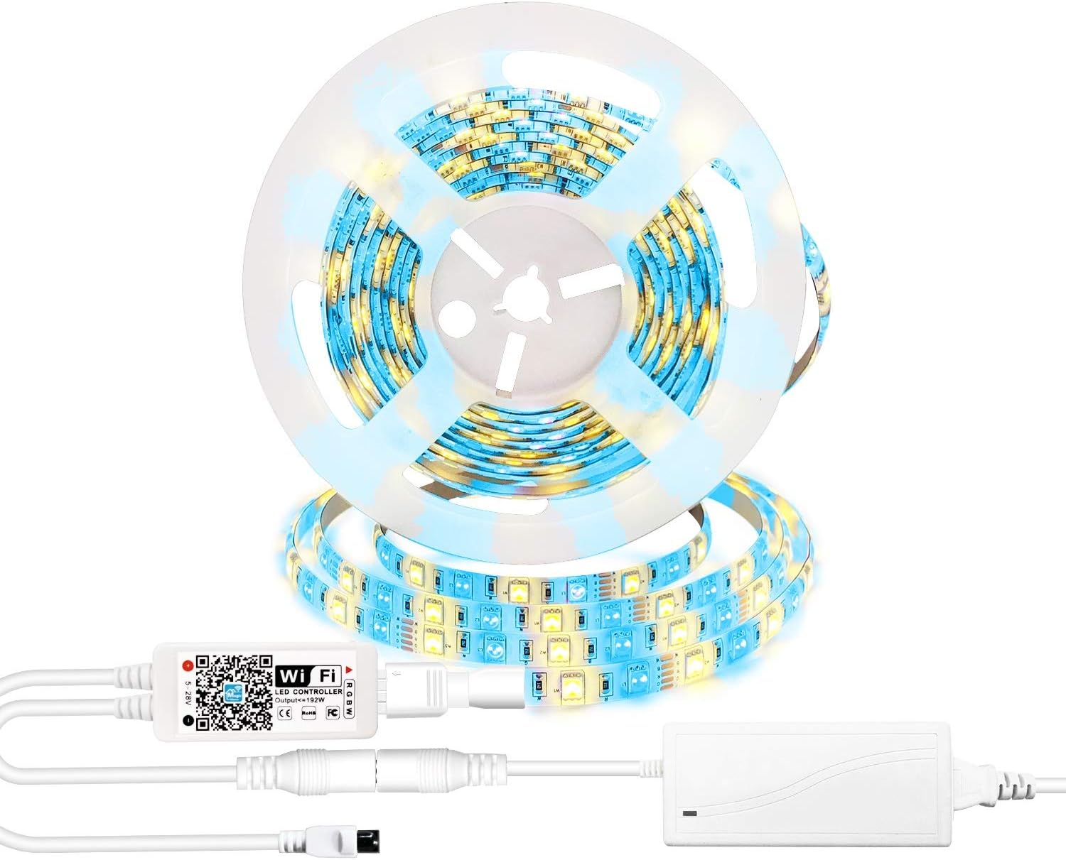 AEGOOL Smart RGBW LED Strip Lights Kit,16.4ft 300LEDs RGB+Warm White WiFi Wireless Phone Controlled Waterproof Rope Lighting Sync to Music, Compatible with iOS Android Alexa Echo Google Home IFTTT