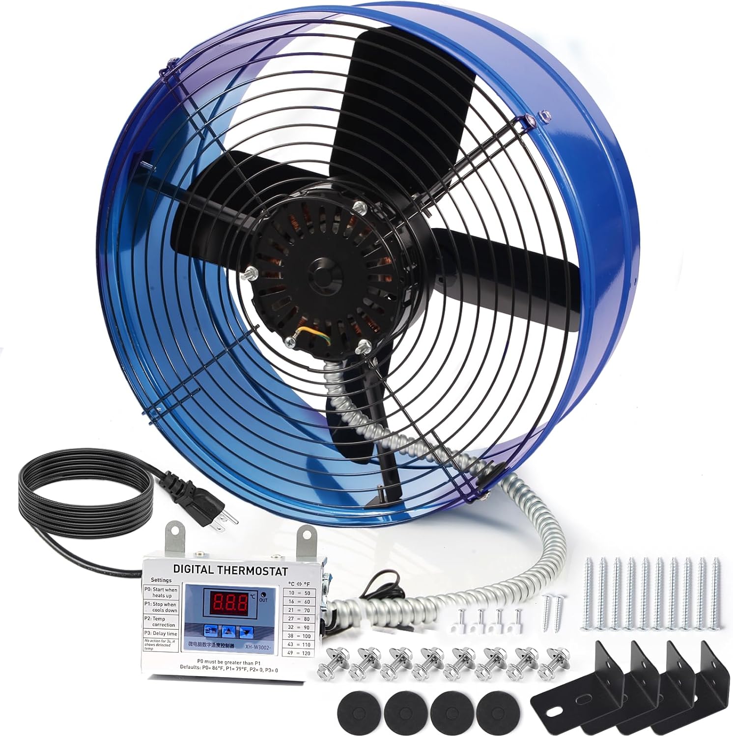 LANGY 15" Gable Attic Fan with Thermostat, Ventilation Exhaust Fan 1300 CFM, 1100 RPM | 1850 sq. ft, Mount Attic Ventilator with 20FT Cord & Plug for Gable, Shed, Home