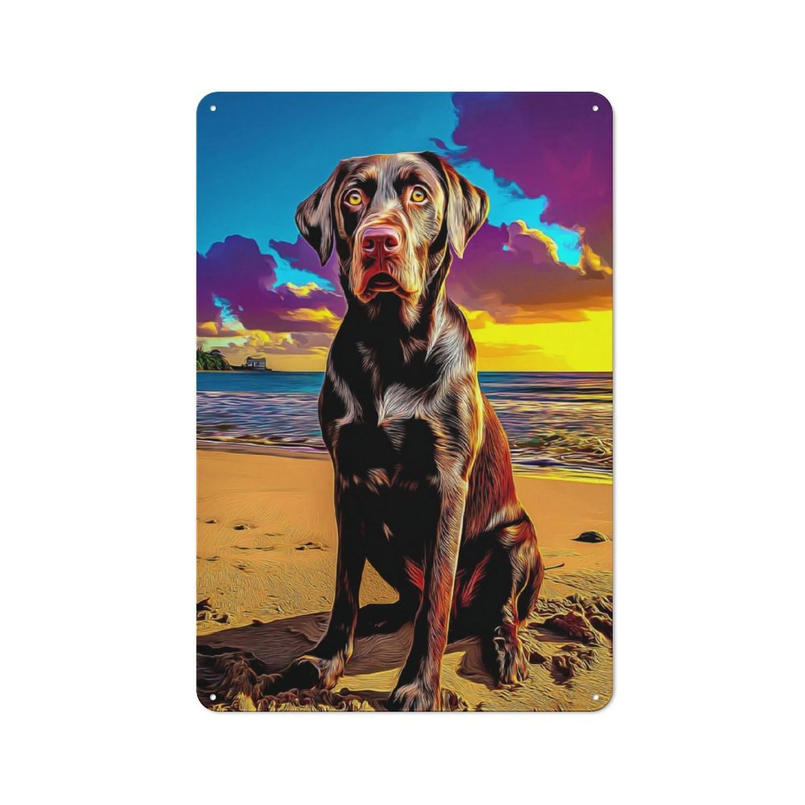 Junmoney Beach Sunset With Dog -4 Farmhouse Country Metal Sign 30X20cm, Cottage Wall Art For Farmhouse Kitchen, Pantry Or Dining Area