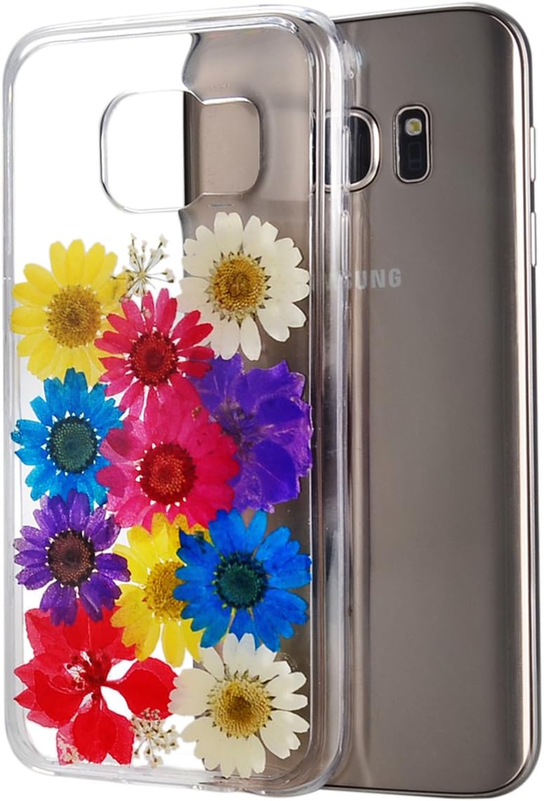 Galaxy S7 Case, Crosspace Samsung S7 Cases Custom Real Floral Pressed Handmade Soft TPU Clear Cover Personalized Dried Flower Preservation Shell for Samsung Galaxy S7 5.1"- Colorful