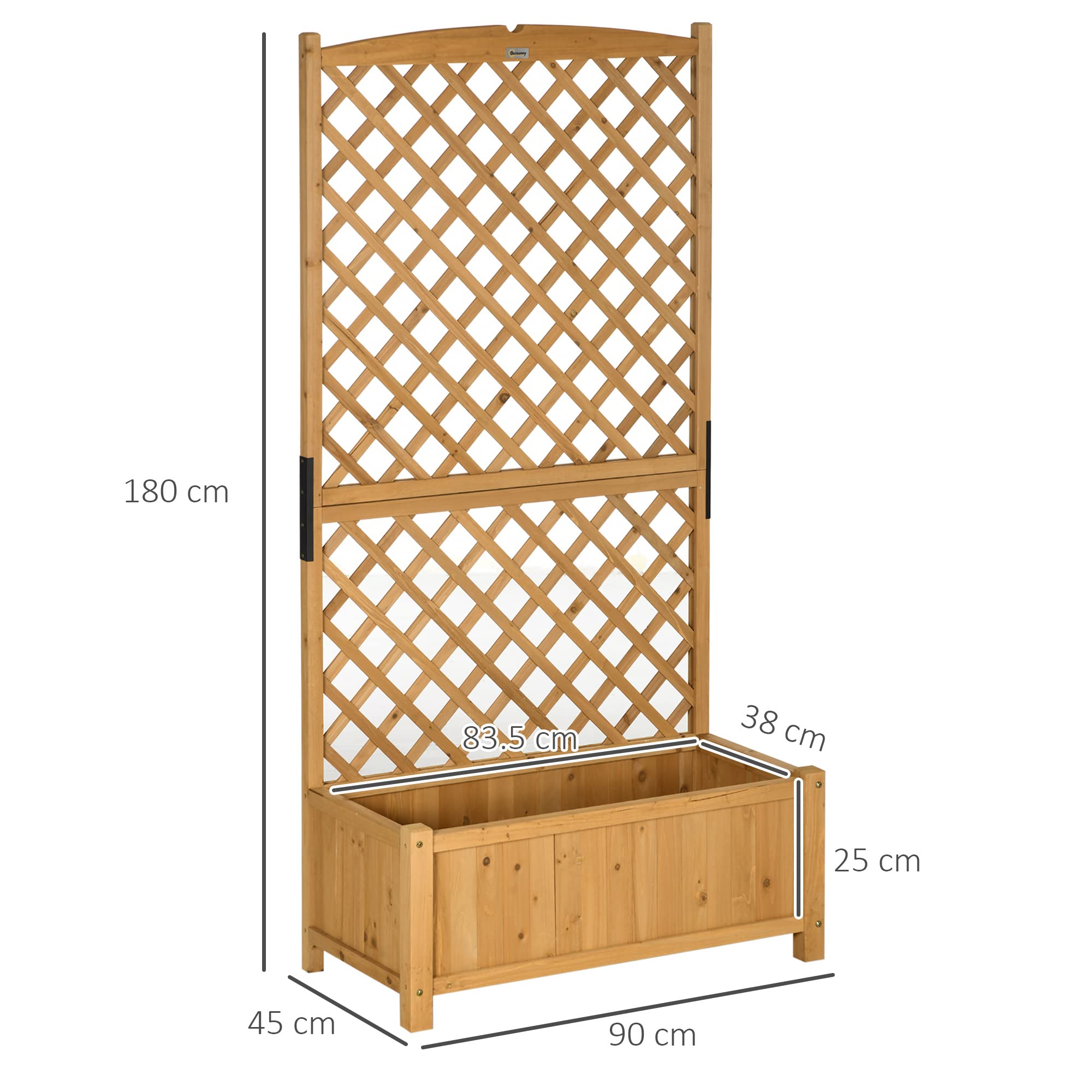 Outsunny Letto per Orto Rialzato da Esterno con Grigliato, Fioriera da Esterno con Fori di Drenaggio in Legno di Abete, per Fiori e Verdure, per Giardino e Balcone, 90x45x180 cm, Giallo