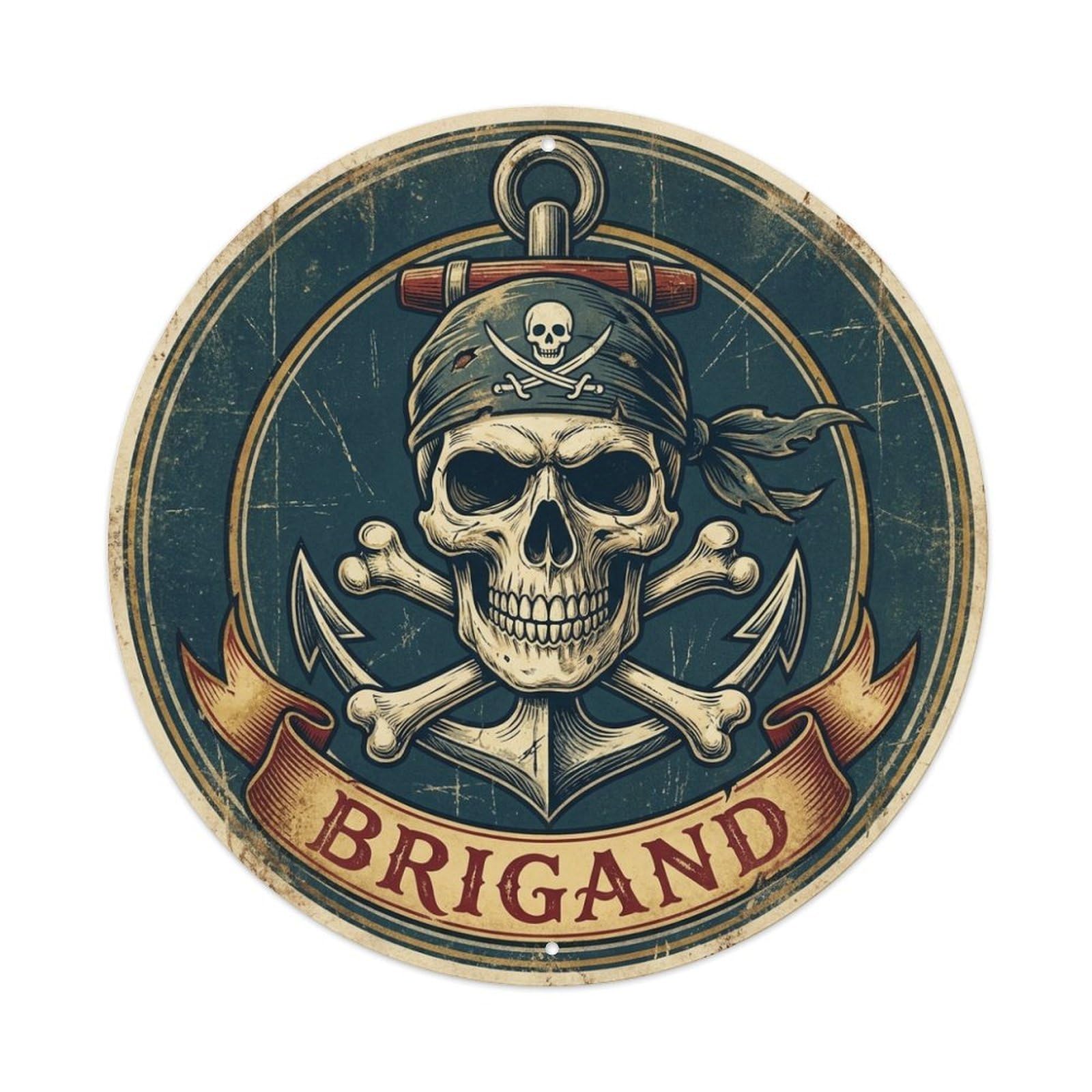 Brigand Skull Bandana Crossbones Pirate Emblem Metal Tin Sign