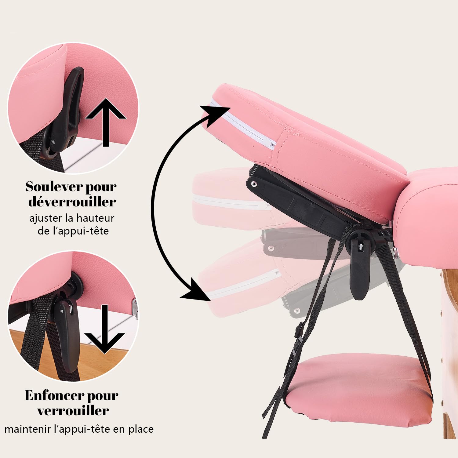 kidol&shellder Lit de Massage 70cm, Pliable Portable, 250kg capacité, 9cm Rembourrage PU, Sac de Transport, Appui-tête Amovible, Rose