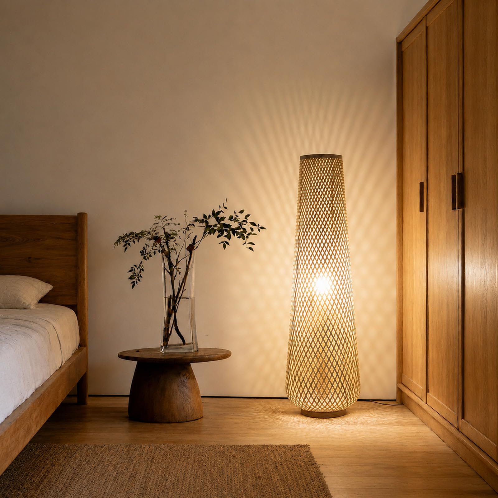 Photo 1 of MIXL-Farmhouse Style Bamboo Floor Lamp,Large Wicker Indoor Floor Light,Boho Standing Light Plug in,Modern Minimalist Standing Lamp for Living Room Bedroom