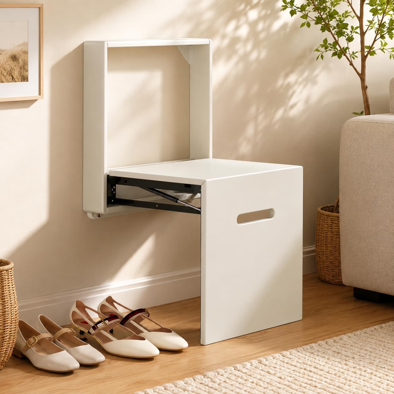 Panca Porta Scarpe Pieghevole Da Parete, Sgabello Moderno Per Lingresso, Seduta Extra Larga, Salvaspazio, Portata Massima 150 Kg, Ideale Per Corridoi E Camere Da Letto.